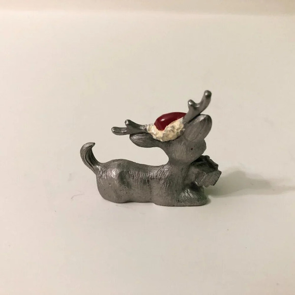 Vintage 1982  Spoontiques Pewter Christmas Deer Reindeer Figurine 1 Inch Tall - Picture 2 of 9